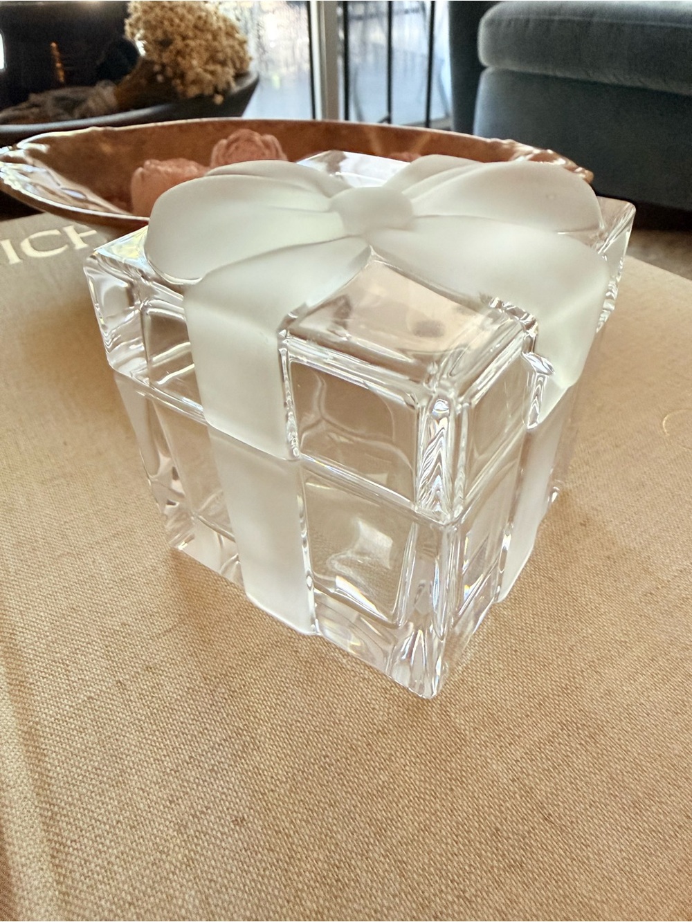 Vintage Tiffany & Co. clear crystal gift box W/frosted glass ribbon and Bow Top